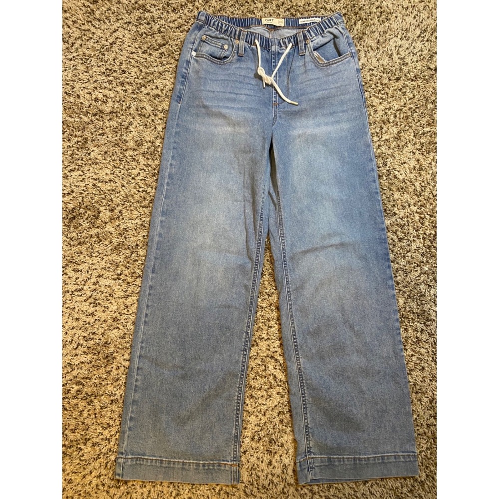 OAT New York Comfort Weave Wide Leg Drawstring Jeans Light Wash Blue 2/26